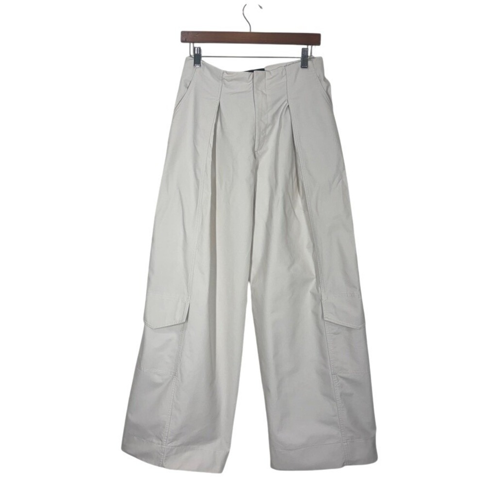 Zara Womens Pleated Wide Leg Utility High Rise Pants Small Oatmeal Gorpcore